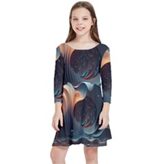 Ai Generated Space Design Fractal Light Motion Kids  Quarter Sleeve Skater Dress by Ravend