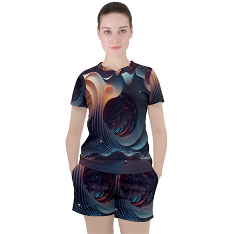 Ai Generated Space Design Fractal Light Motion Women s Tee And Shorts Set by Ravend