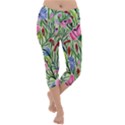 Celestial Watercolor Flower Lightweight Velour Capri Yoga Leggings View1