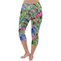 Celestial Watercolor Flower Lightweight Velour Capri Yoga Leggings View4