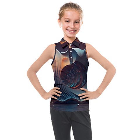 Ai Generated Space Design Fractal Light Motion Kids  Sleeveless Polo Tee by Ravend