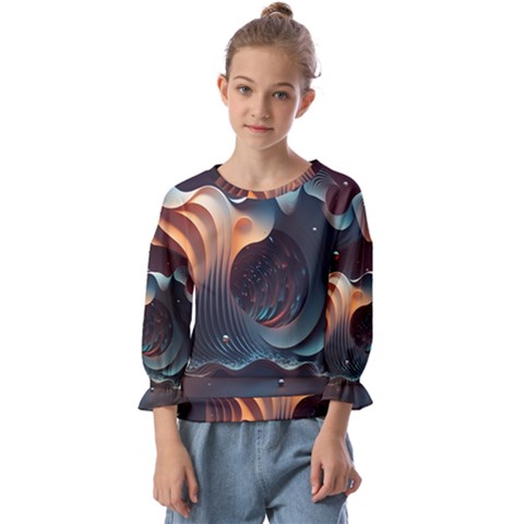 Ai Generated Space Design Fractal Light Motion Kids  Cuff Sleeve Top by Ravend