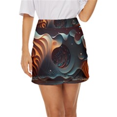 Ai Generated Space Design Fractal Light Motion Mini Front Wrap Skirt by Ravend