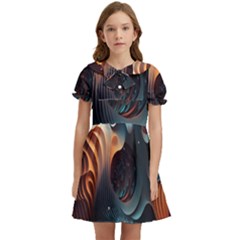 Ai Generated Space Design Fractal Light Motion Kids  Bow Tie Puff Sleeve Dress by Ravend