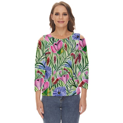 Celestial Watercolor Flower Cut Out Wide Sleeve Top by GardenOfOphir