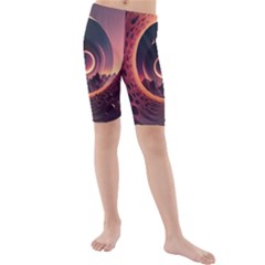 Ai Generated Swirl Space Design Fractal Light 3d Art Kids  Mid Length Swim Shorts by Ravend