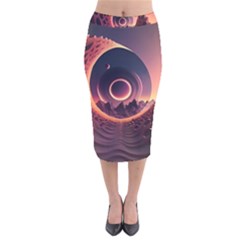 Ai Generated Swirl Space Design Fractal Light 3d Art Velvet Midi Pencil Skirt by Ravend