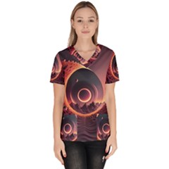 Ai Generated Swirl Space Design Fractal Light 3d Art Women s V-neck Scrub Top by Ravend