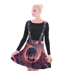 Ai Generated Swirl Space Design Fractal Light 3d Art Suspender Skater Skirt by Ravend