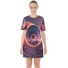 Ai Generated Swirl Space Design Fractal Light 3d Art Sixties Short Sleeve Mini Dress by Ravend