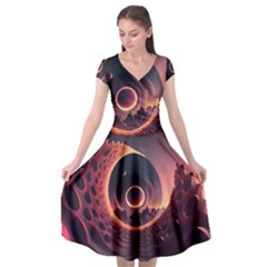 Ai Generated Swirl Space Design Fractal Light 3d Art Cap Sleeve Wrap Front Dress by Ravend