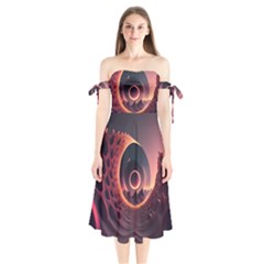 Ai Generated Swirl Space Design Fractal Light 3d Art Shoulder Tie Bardot Midi Dress by Ravend