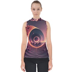 Ai Generated Swirl Space Design Fractal Light 3d Art Mock Neck Shell Top by Ravend