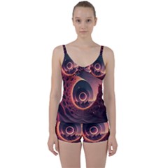 Ai Generated Swirl Space Design Fractal Light 3d Art Tie Front Two Piece Tankini by Ravend