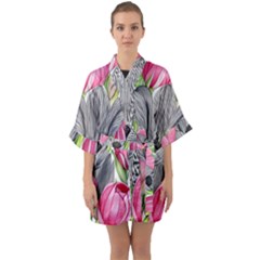 Budding And Captivating Half Sleeve Satin Kimono  by GardenOfOphir