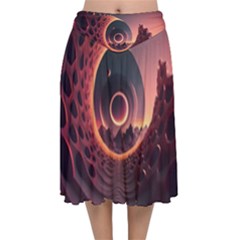 Ai Generated Swirl Space Design Fractal Light 3d Art Velvet Flared Midi Skirt by Ravend