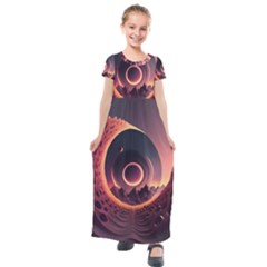 Ai Generated Swirl Space Design Fractal Light 3d Art Kids  Short Sleeve Maxi Dress by Ravend