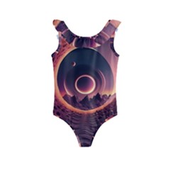 Ai Generated Swirl Space Design Fractal Light 3d Art Kids  Frill Swimsuit by Ravend