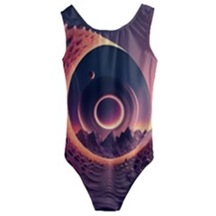 Ai Generated Swirl Space Design Fractal Light 3d Art Kids  Cut-out Back One Piece Swimsuit by Ravend