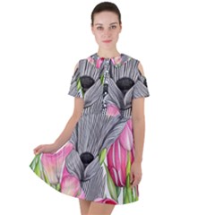 Budding And Captivating Short Sleeve Shoulder Cut Out Dress  by GardenOfOphir