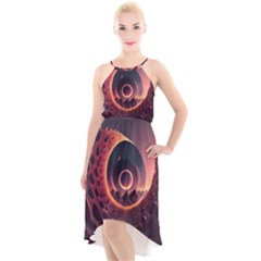 Ai Generated Swirl Space Design Fractal Light 3d Art High-low Halter Chiffon Dress  by Ravend