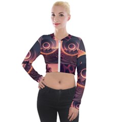 Ai Generated Swirl Space Design Fractal Light 3d Art Long Sleeve Cropped Velvet Jacket by Ravend