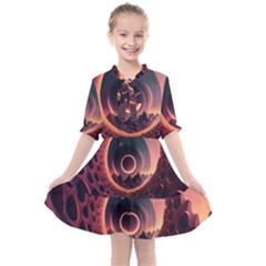 Ai Generated Swirl Space Design Fractal Light 3d Art Kids  All Frills Chiffon Dress by Ravend