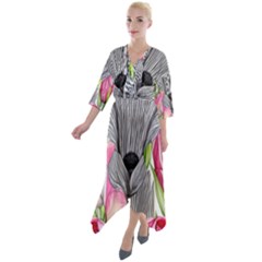 Budding And Captivating Quarter Sleeve Wrap Front Maxi Dress by GardenOfOphir