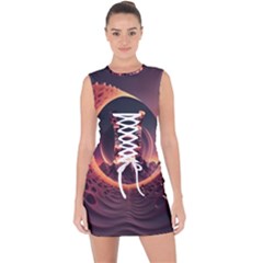 Ai Generated Swirl Space Design Fractal Light 3d Art Lace Up Front Bodycon Dress by Ravend