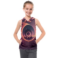 Ai Generated Swirl Space Design Fractal Light 3d Art Kids  Sleeveless Hoodie by Ravend