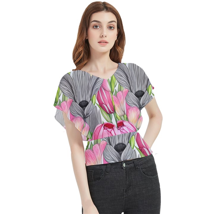 Budding And Captivating Butterfly Chiffon Blouse