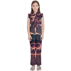 Ai Generated Swirl Space Design Fractal Light 3d Art Kids  Sleeveless Ruffle Edge Band Collar Chiffon One Piece