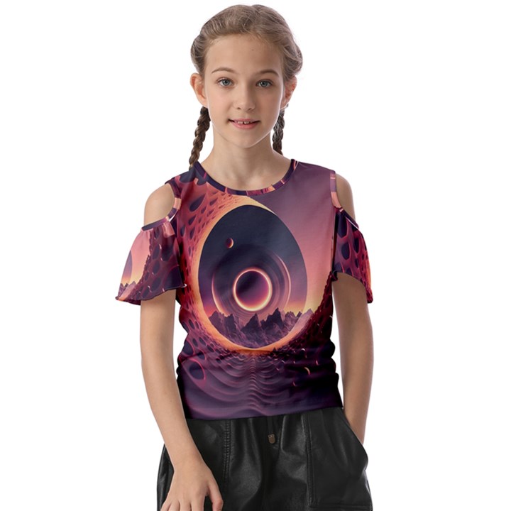 Ai Generated Swirl Space Design Fractal Light 3d Art Kids  Butterfly Cutout Tee