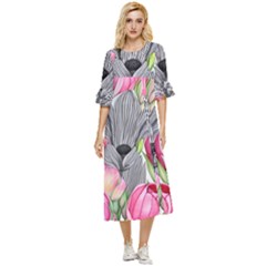 Budding And Captivating Double Cuff Midi Dress by GardenOfOphir