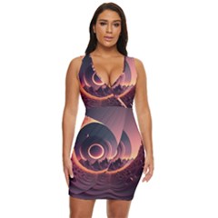 Ai Generated Swirl Space Design Fractal Light 3d Art Draped Bodycon Dress by Ravend