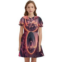 Ai Generated Swirl Space Design Fractal Light 3d Art Kids  Bow Tie Puff Sleeve Dress by Ravend