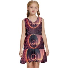 Ai Generated Swirl Space Design Fractal Light 3d Art Kids  Sleeveless Tiered Mini Dress by Ravend