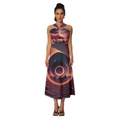 Ai Generated Swirl Space Design Fractal Light 3d Art Sleeveless Cross Front Cocktail Midi Chiffon Dress by Ravend