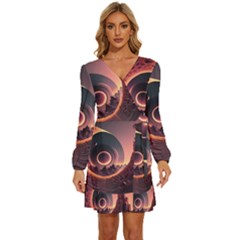 Ai Generated Swirl Space Design Fractal Light 3d Art Long Sleeve Waist Tie Ruffle Velvet Dress by Ravend