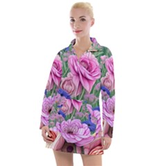 Broken And Budding Watercolor Flowers Women s Long Sleeve Casual Dress by GardenOfOphir