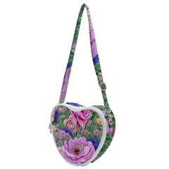 Broken And Budding Watercolor Flowers Heart Shoulder Bag by GardenOfOphir