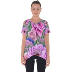 Broken And Budding Watercolor Flowers Cut Out Side Drop Tee by GardenOfOphir