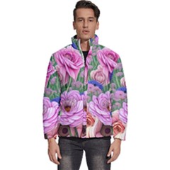 Broken And Budding Watercolor Flowers Men s Puffer Bubble Jacket Coat by GardenOfOphir