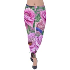 Broken And Budding Watercolor Flowers Velvet Leggings by GardenOfOphir