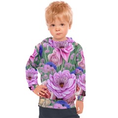 Broken And Budding Watercolor Flowers Kids  Hooded Pullover by GardenOfOphir