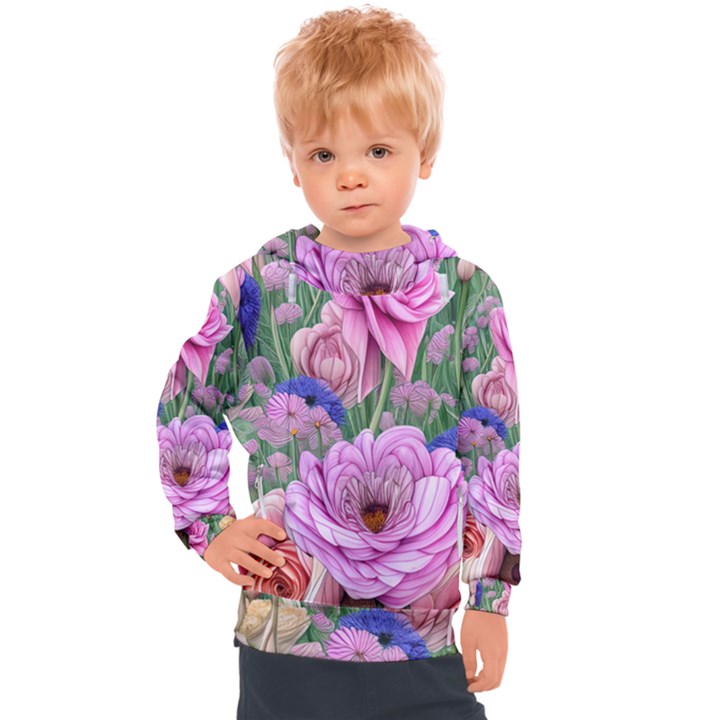 Broken And Budding Watercolor Flowers Kids  Hooded Pullover