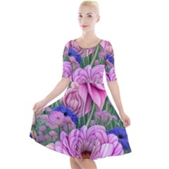 Broken And Budding Watercolor Flowers Quarter Sleeve A-line Dress by GardenOfOphir