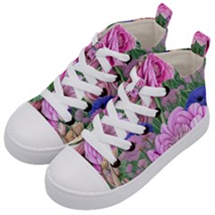 Broken And Budding Watercolor Flowers Kids  Mid-top Canvas Sneakers by GardenOfOphir