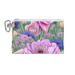 Broken And Budding Watercolor Flowers Canvas Cosmetic Bag (medium) by GardenOfOphir