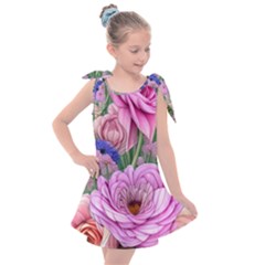 Broken And Budding Watercolor Flowers Kids  Tie Up Tunic Dress by GardenOfOphir